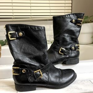 Black Leather Buckle Boots